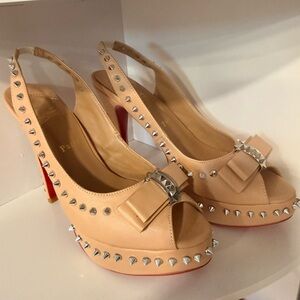 Christian Louboutin Nude Studded Slingback Heels